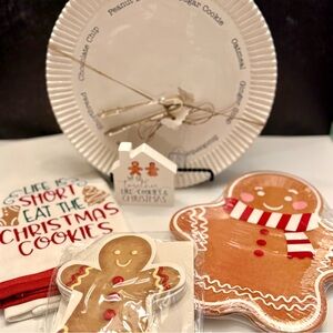 Mud Pie White Cookie Plate with Tongs and Christmas extras!